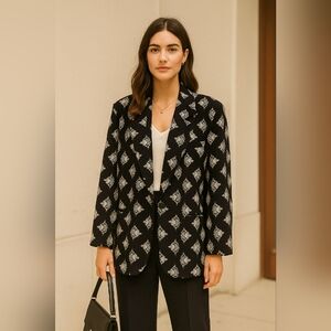 Vintage 80’s EATON COLLECTABLES/ Blazer/ Damask print/ White & blue/ Size US 14